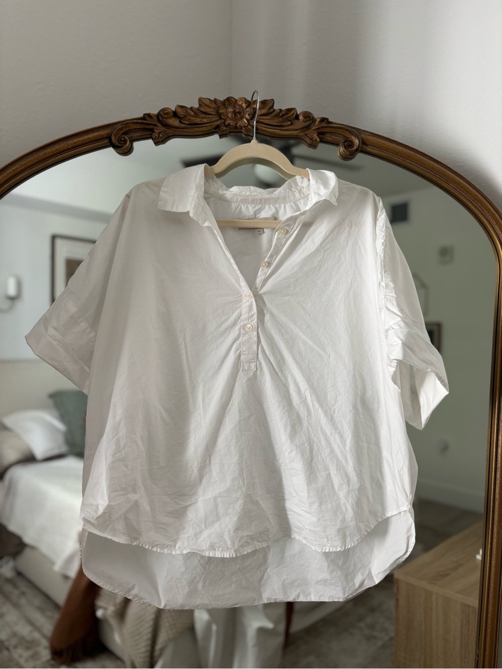 LOFT White Short-Sleeve Button-Front Blouse